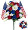 Memorial Day Flowers for Cemetery - Large 36-Head Patriotic Red White and Blue Velvet Roses Bouquet - Artificial Grave Flowers for Veterans with 2 American Flags - America 250 Decorations - 22 Inches